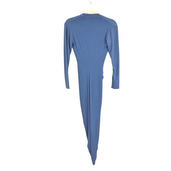 Zack Tall High Leg Slit Dress Asymmetrical Deep V Light Blue Wedding Guest 8 - Picture 6 of 11